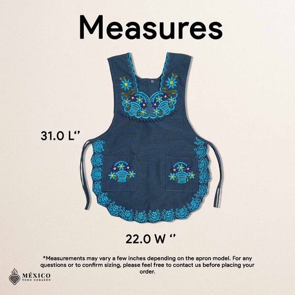 These beautiful embroidered floral aprons are traditional to  Turquoise Mexican Embroidered Smock Apron – Floral Traditional Design